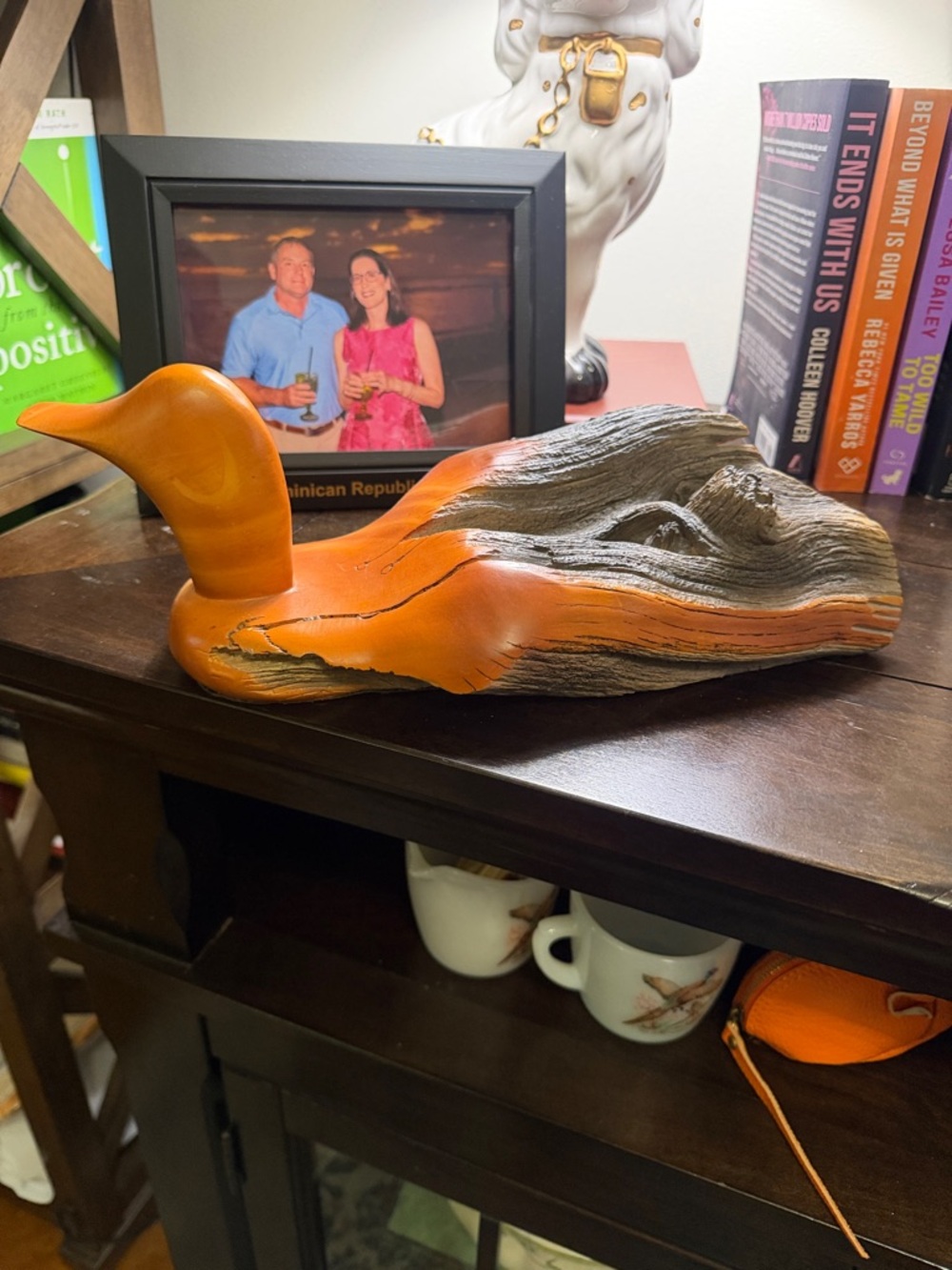 Handcrafted Orange Driftwood Duck
